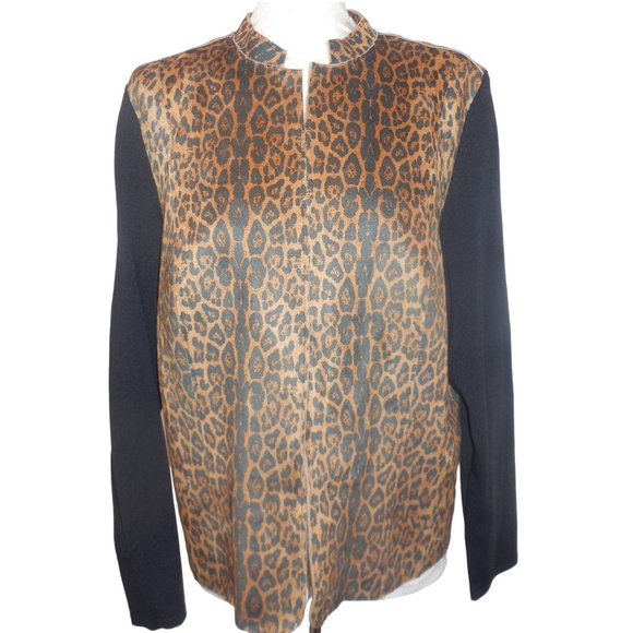 Jacket XL animal print long sleeve open front cardigan sweater black brown - Picture 1 of 14